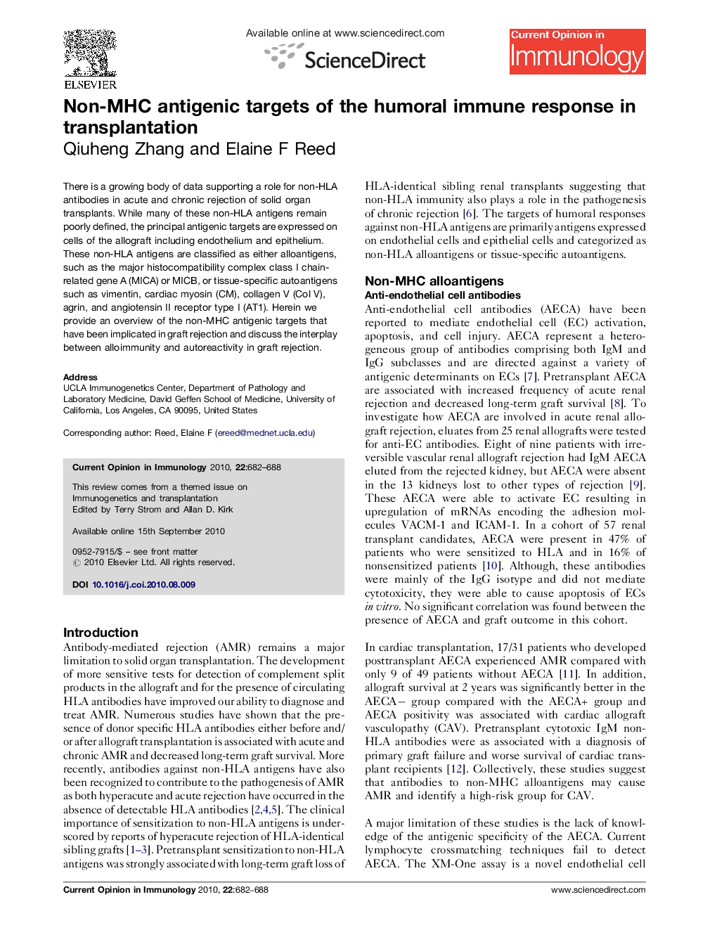 Non-MHC antigenic targets of the humoral immune response in transplantation