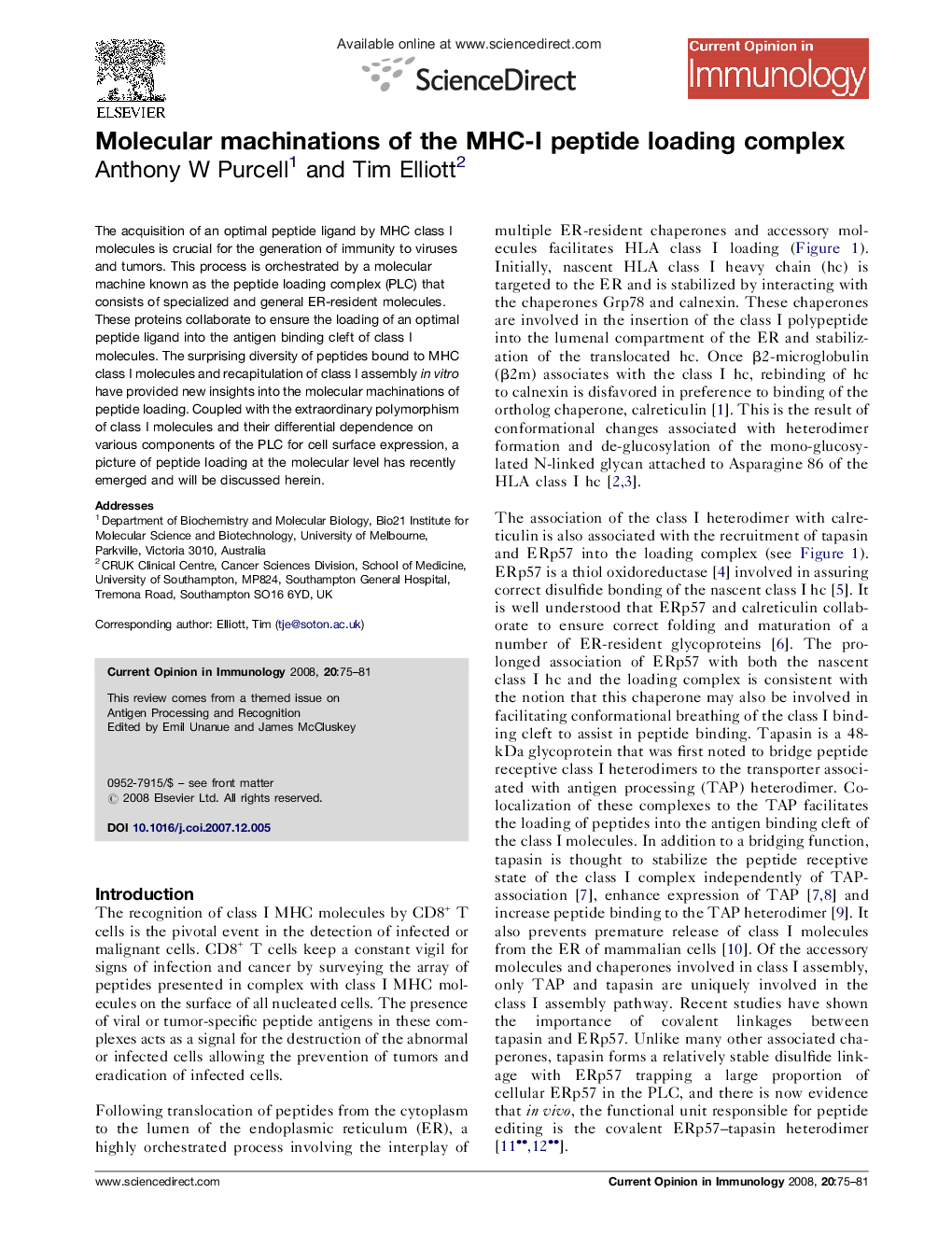 Molecular machinations of the MHC-I peptide loading complex