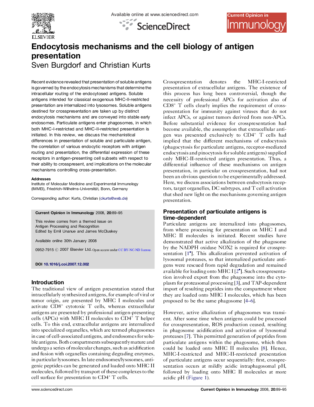 Endocytosis mechanisms and the cell biology of antigen presentation
