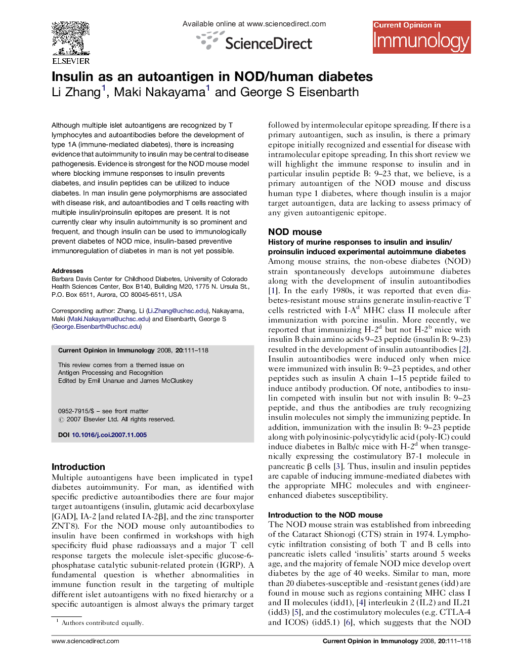 Insulin as an autoantigen in NOD/human diabetes