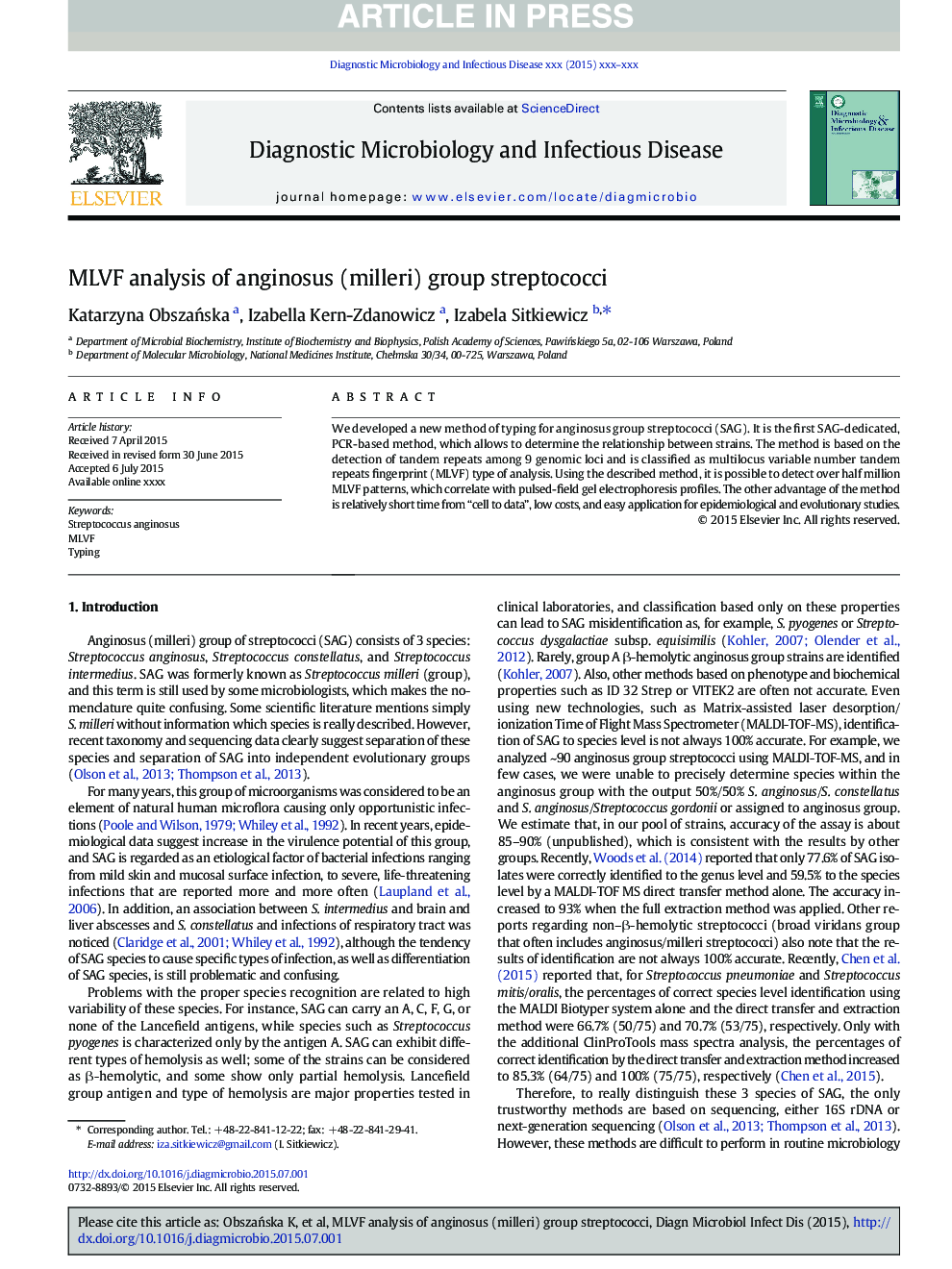MLVF analysis of anginosus (milleri) group streptococci