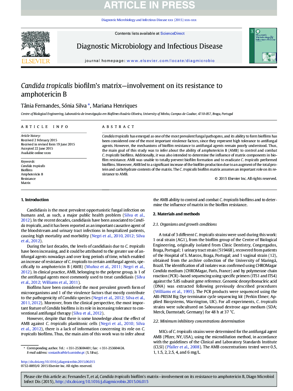 Candida tropicalis biofilm's matrix-involvement on its resistance to amphotericin B