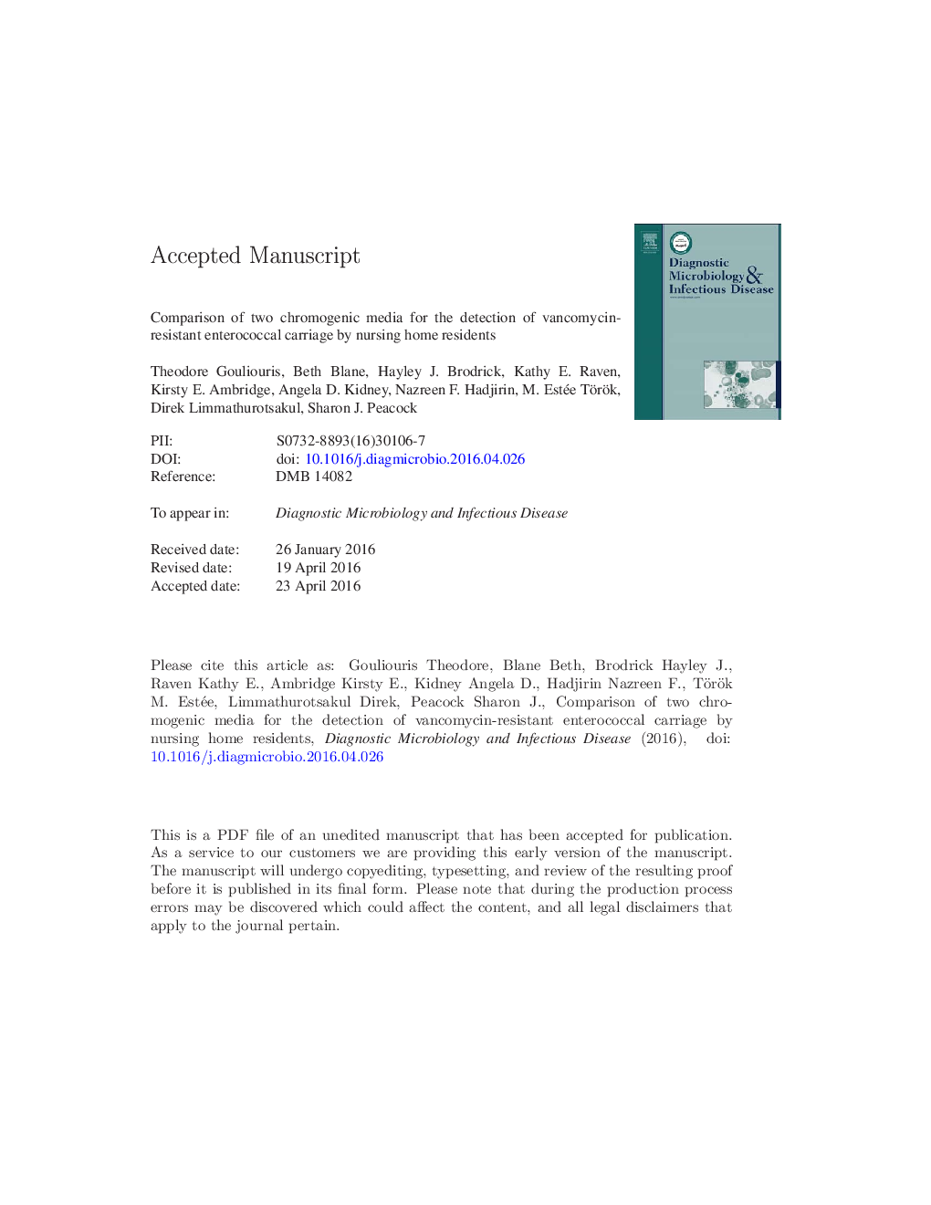 Comparison of two chromogenic media for the detection of vancomycin-resistant enterococcal carriage by nursing home residents