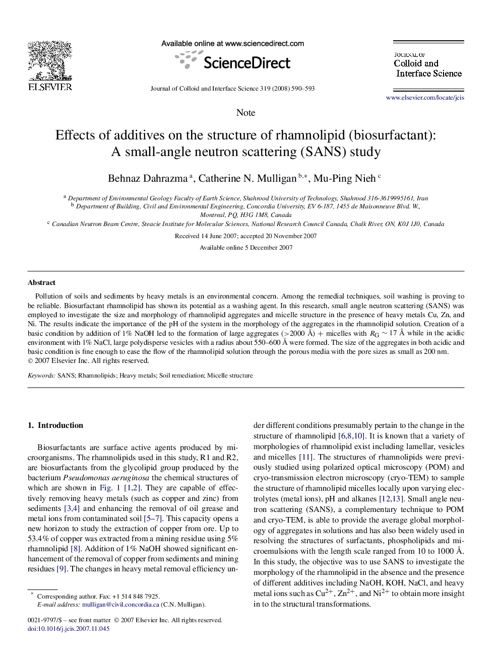 Effects of additives on the structure of rhamnolipid (biosurfactant): A small-angle neutron scattering (SANS) study