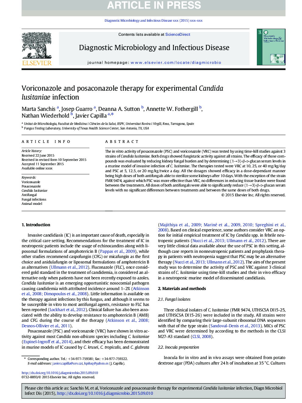 Voriconazole and posaconazole therapy for experimental Candida lusitaniae infection