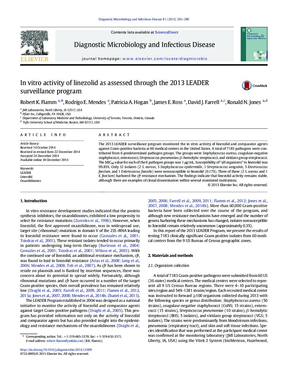 In vitro activity of linezolid as assessed through the 2013 LEADER surveillance program