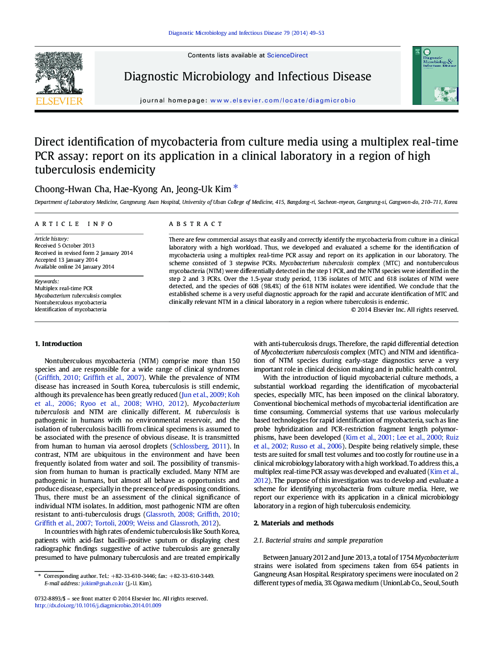 Direct identification of mycobacteria from culture media using a multiplex real-time PCR assay: report on its application in a clinical laboratory in a region of high tuberculosis endemicity