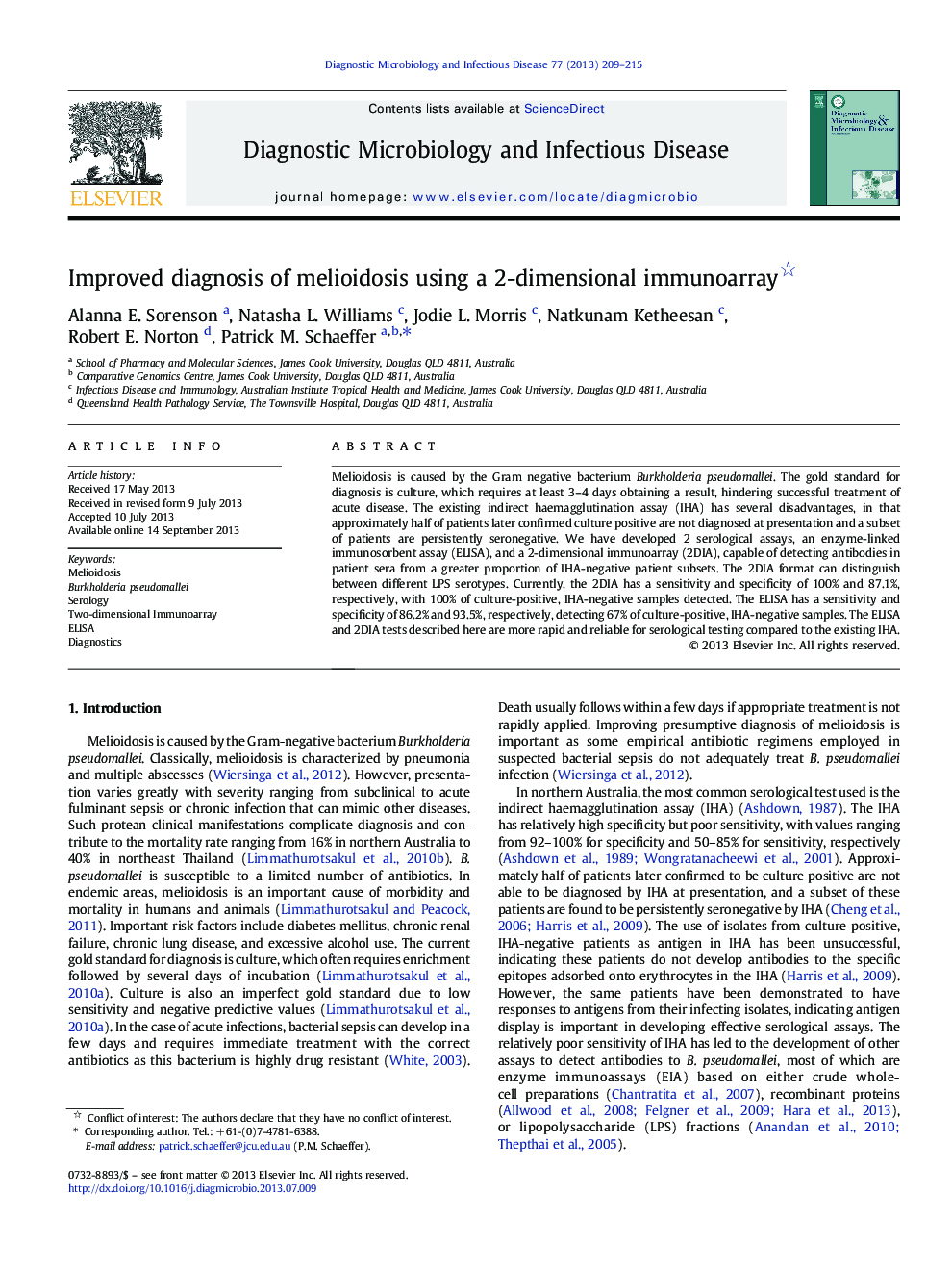 Improved diagnosis of melioidosis using a 2-dimensional immunoarray