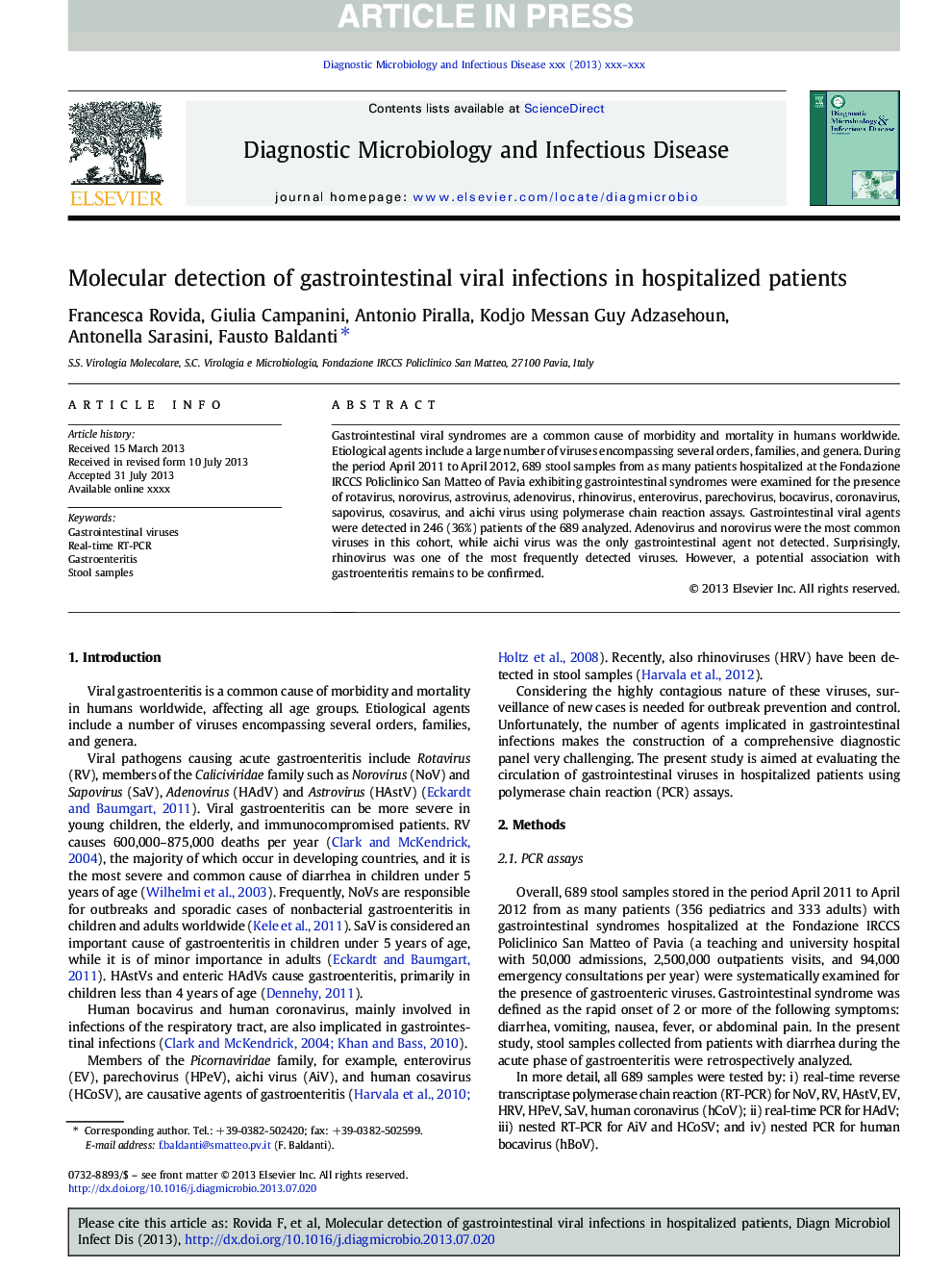 Molecular detection of gastrointestinal viral infections in hospitalized patients