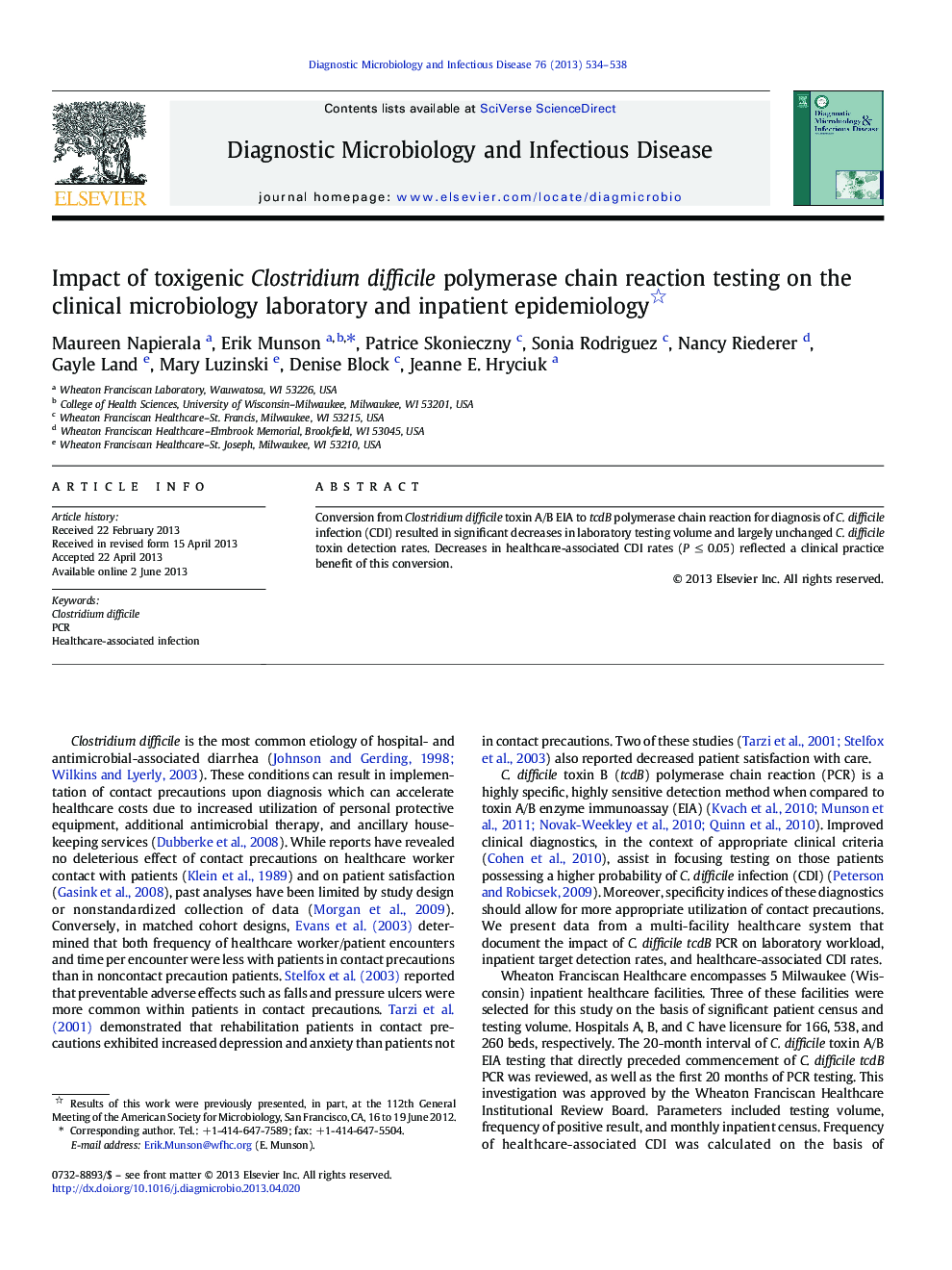 Impact of toxigenic Clostridium difficile polymerase chain reaction testing on the clinical microbiology laboratory and inpatient epidemiology