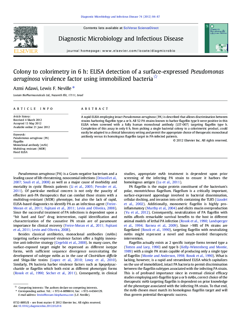 Colony to colorimetry in 6 h: ELISA detection of a surface-expressed Pseudomonas aeruginosa virulence factor using immobilized bacteria