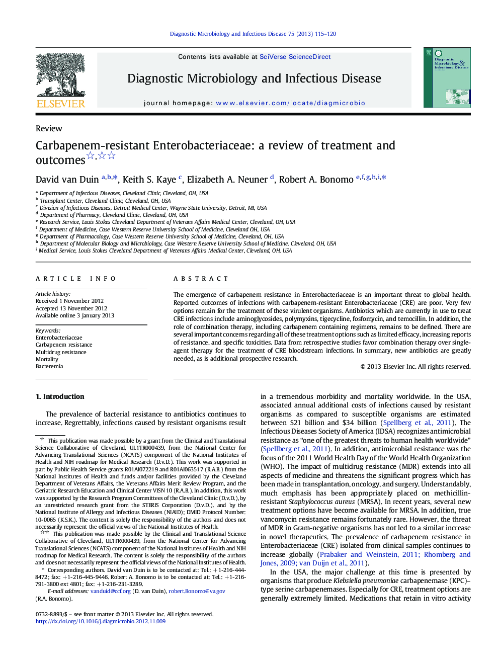 Carbapenem-resistant Enterobacteriaceae: a review of treatment and outcomes