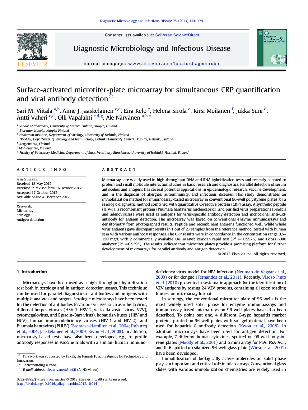 Surface-activated microtiter-plate microarray for simultaneous CRP quantification and viral antibody detection