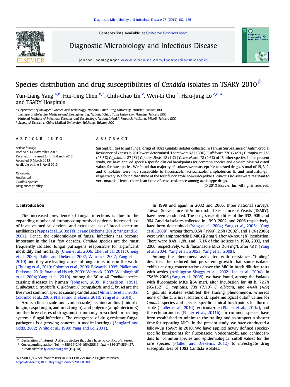 Species distribution and drug susceptibilities of Candida isolates in TSARY 2010