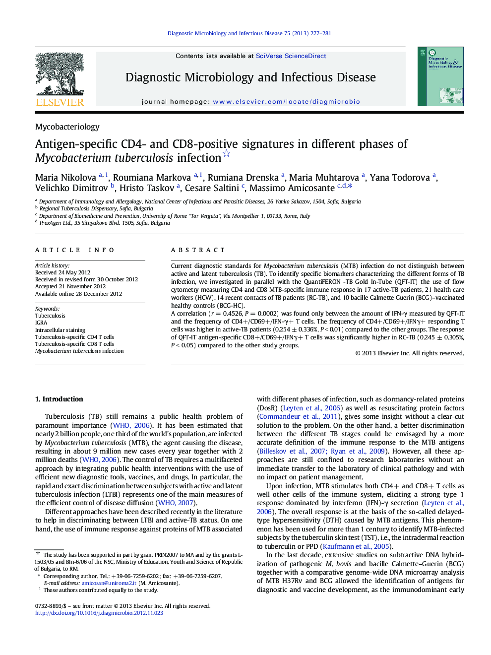 Antigen-specific CD4- and CD8-positive signatures in different phases of Mycobacterium tuberculosis infection