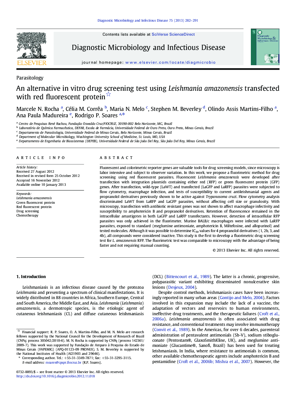 عکس صفحه اول مقاله: An alternative in vitro drug screening test using Leishmania amazonensis transfected with red fluorescent protein An alternative in vitro drug screening test using Leishmania amazonensis transfected with red fluorescent protein