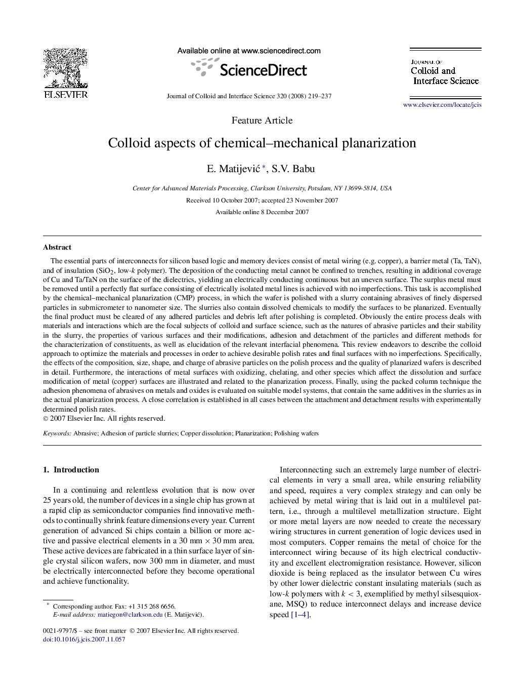 Colloid aspects of chemical-mechanical planarization