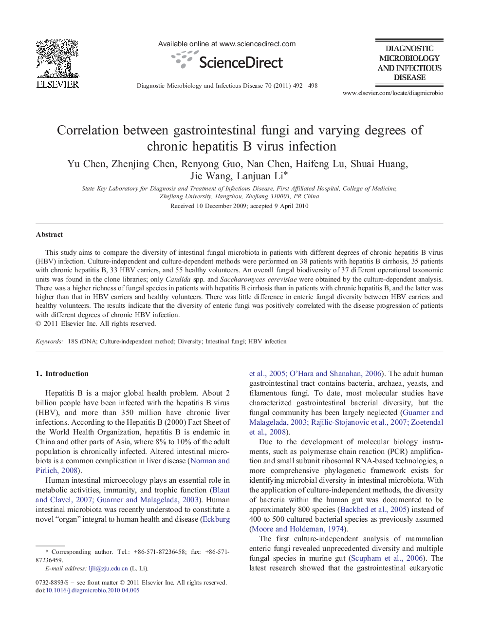 Correlation between gastrointestinal fungi and varying degrees of chronic hepatitis B virus infection