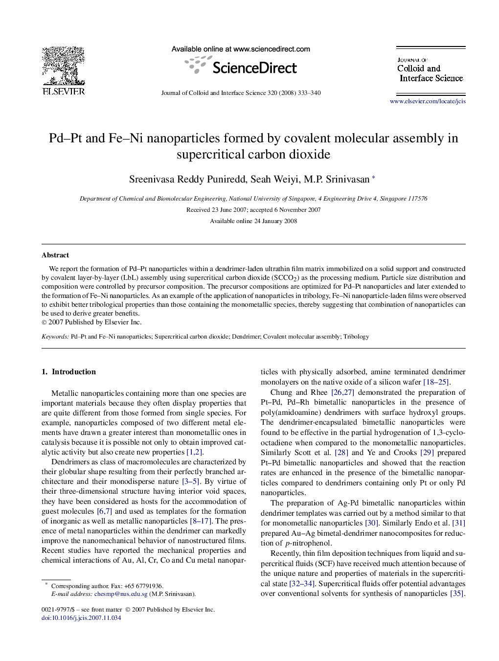 Pd-Pt and Fe-Ni nanoparticles formed by covalent molecular assembly in supercritical carbon dioxide