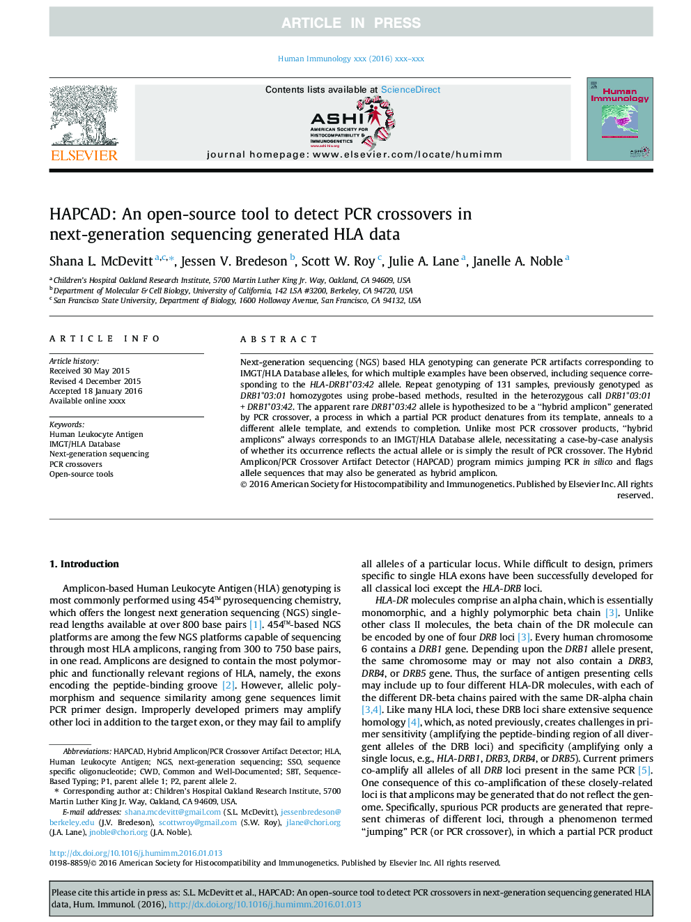 HAPCAD: An open-source tool to detect PCR crossovers in next-generation sequencing generated HLA data