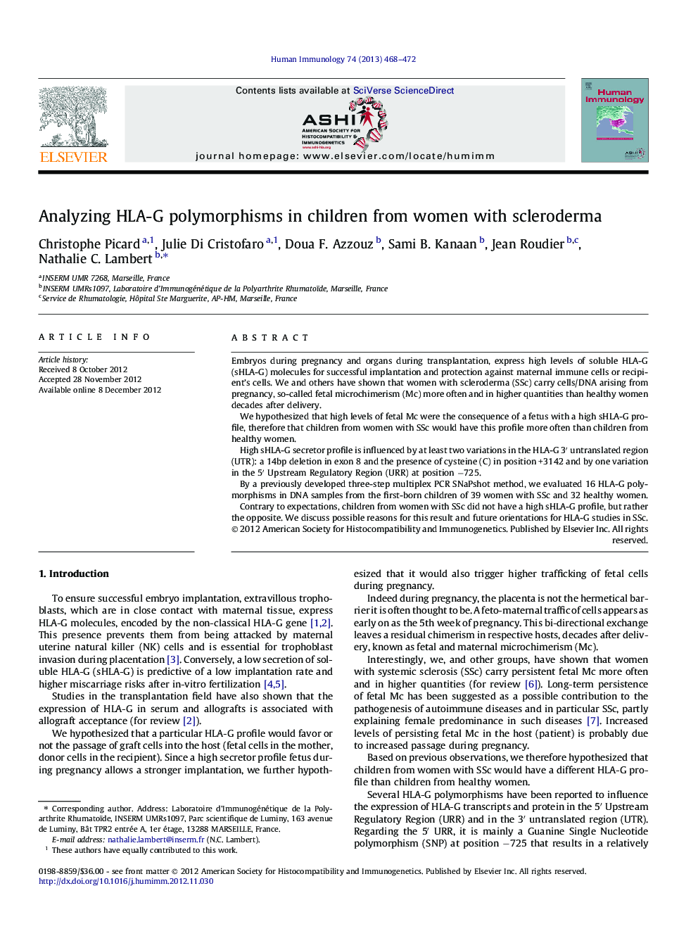 Analyzing HLA-G polymorphisms in children from women with scleroderma
