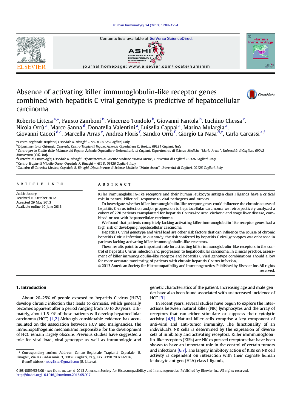 Absence of activating killer immunoglobulin-like receptor genes combined with hepatitis C viral genotype is predictive of hepatocellular carcinoma