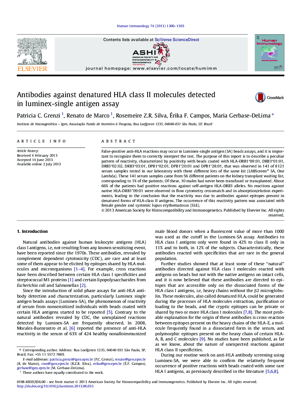 Antibodies against denatured HLA class II molecules detected in luminex-single antigen assay