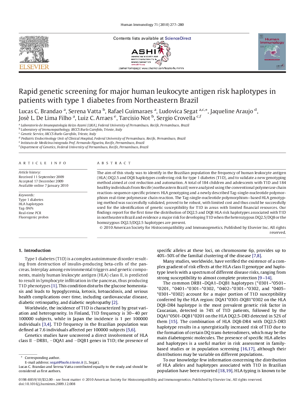 Rapid genetic screening for major human leukocyte antigen risk haplotypes in patients with type 1 diabetes from Northeastern Brazil