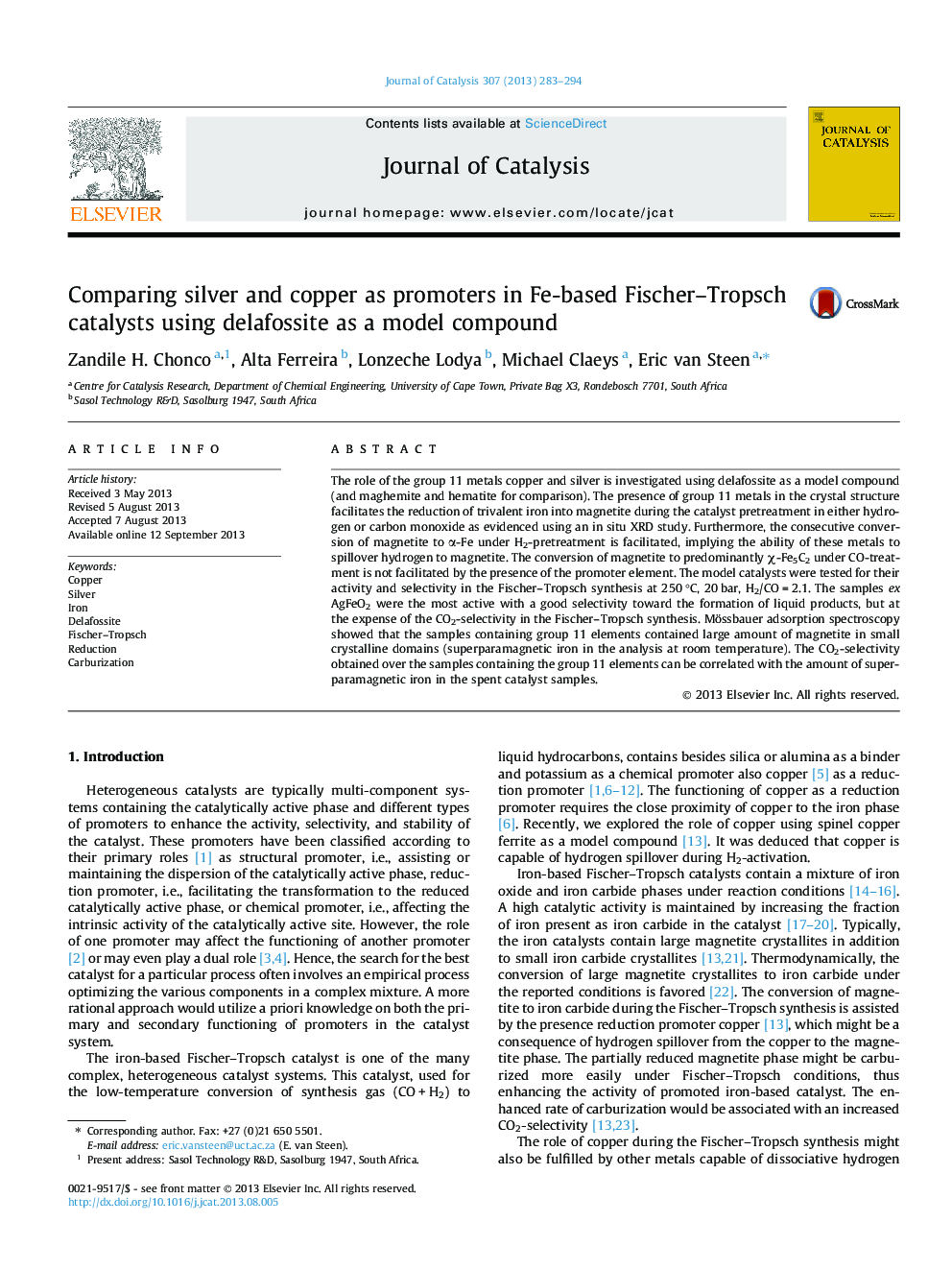 Comparing silver and copper as promoters in Fe-based Fischer–Tropsch catalysts using delafossite as a model compound