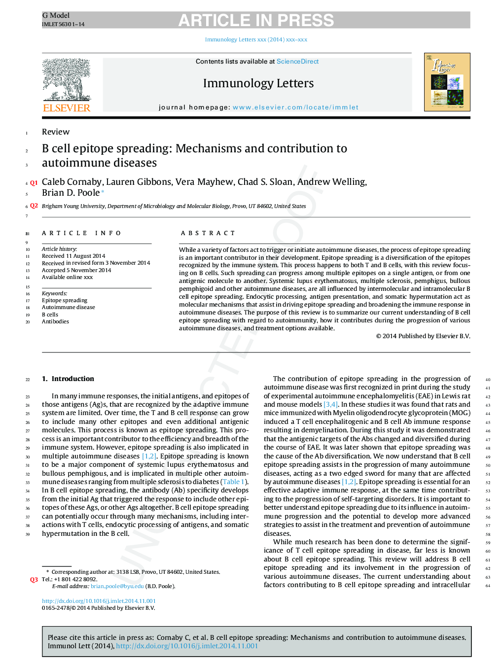 B cell epitope spreading: Mechanisms and contribution to autoimmune diseases