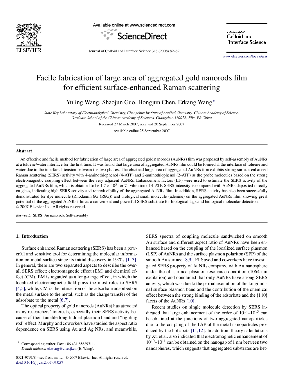 Facile fabrication of large area of aggregated gold nanorods film for efficient surface-enhanced Raman scattering