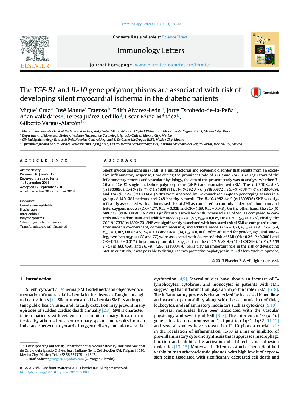 The TGF-B1 and IL-10 gene polymorphisms are associated with risk of developing silent myocardial ischemia in the diabetic patients