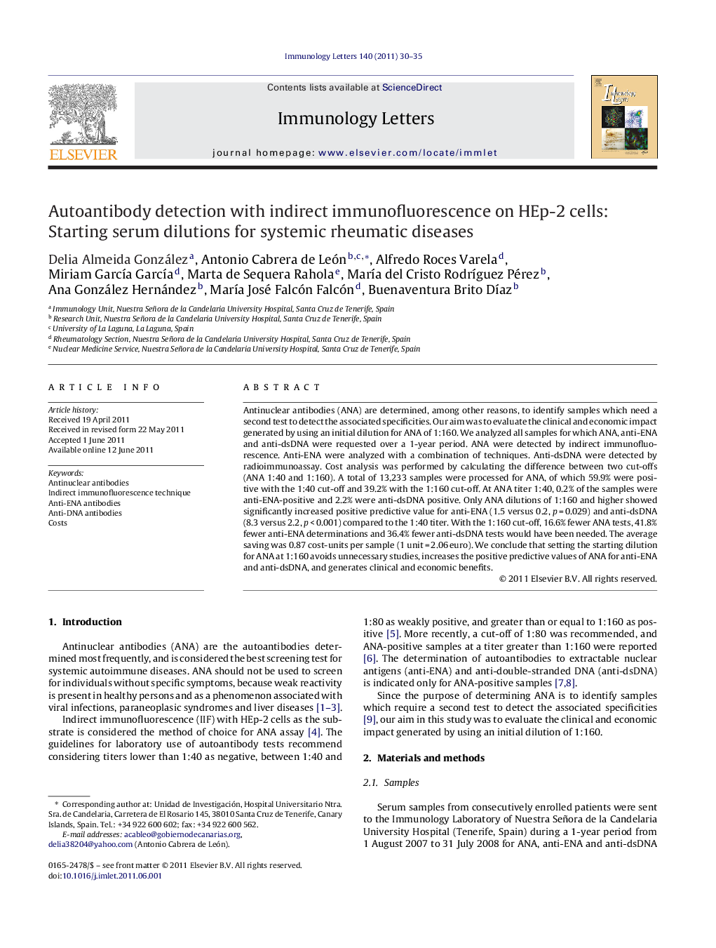 Autoantibody detection with indirect immunofluorescence on HEp-2 cells: Starting serum dilutions for systemic rheumatic diseases