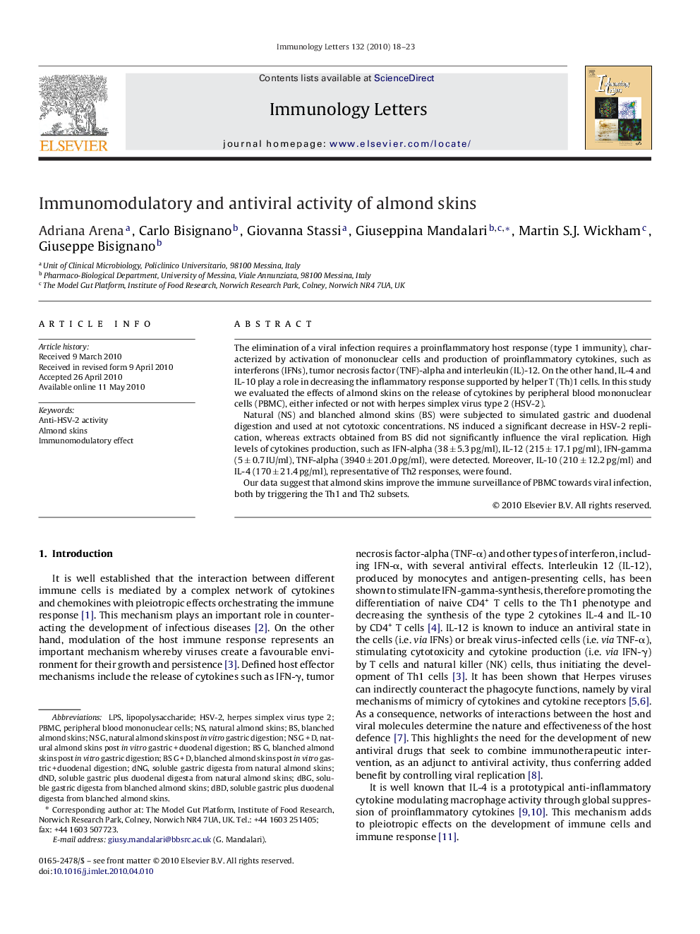 Immunomodulatory and antiviral activity of almond skins