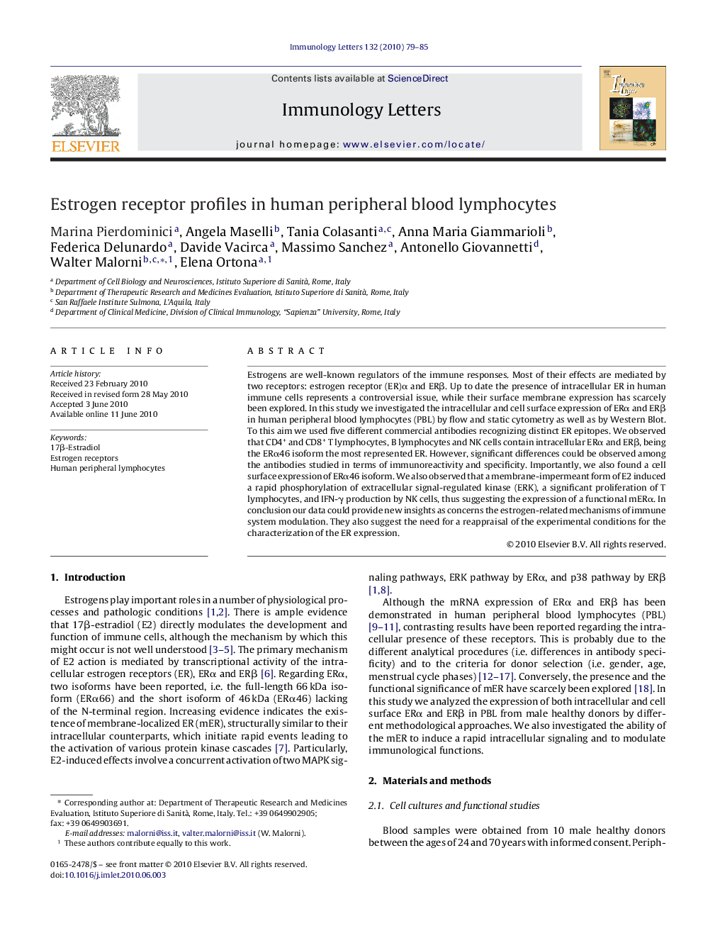 Estrogen receptor profiles in human peripheral blood lymphocytes