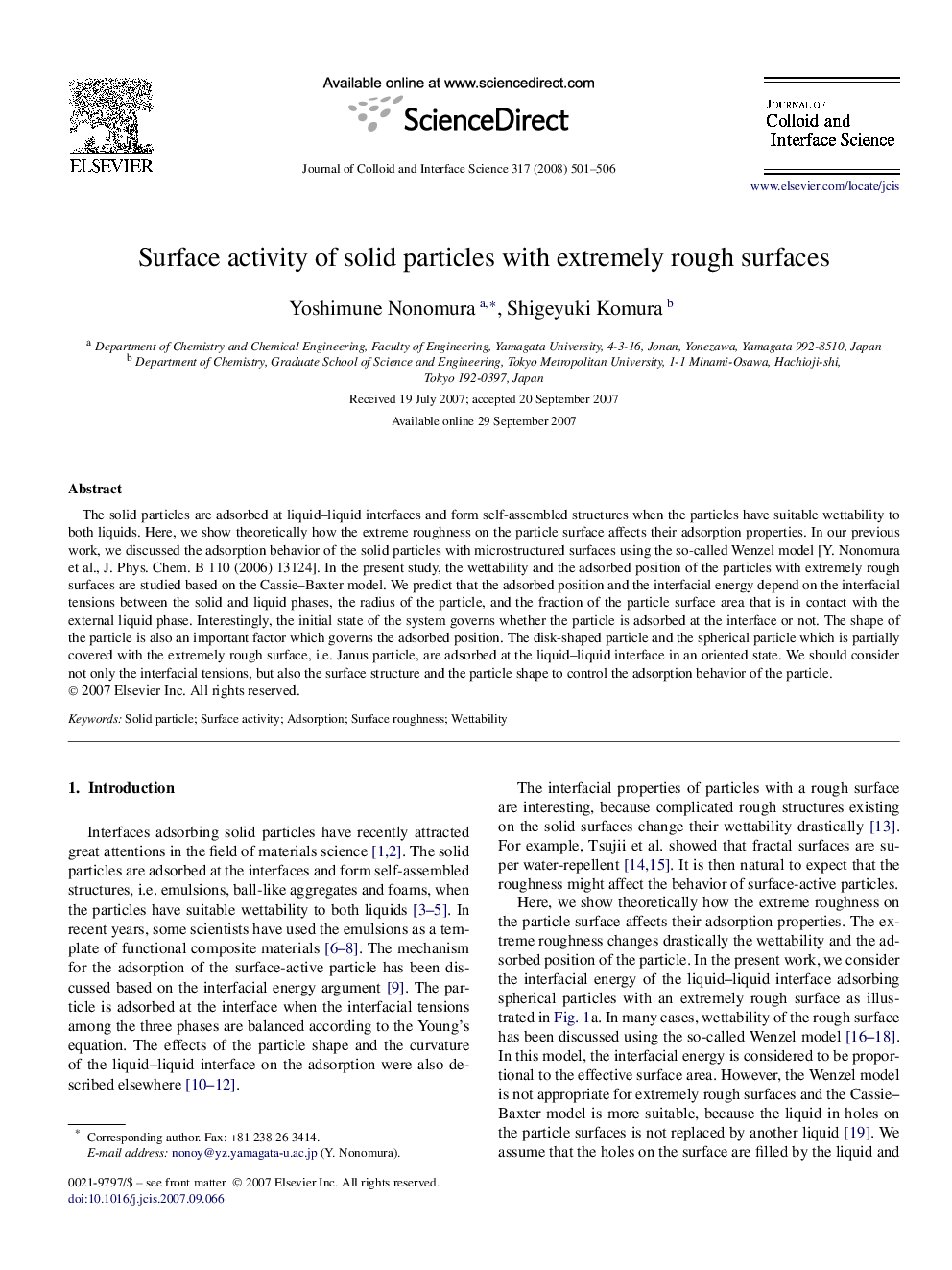 Surface activity of solid particles with extremely rough surfaces