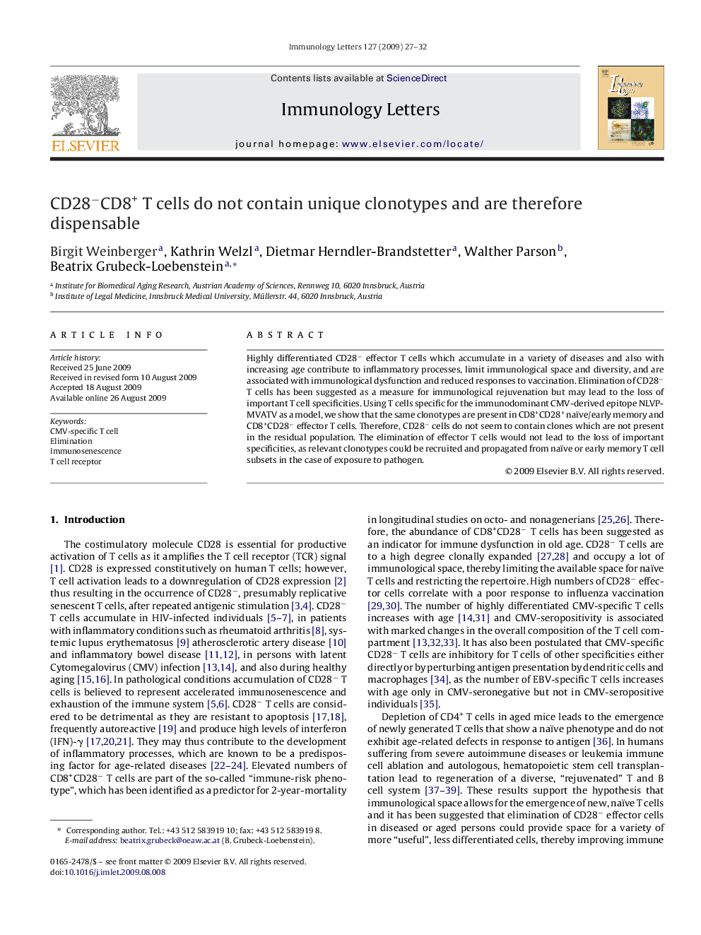 CD28âCD8+ T cells do not contain unique clonotypes and are therefore dispensable