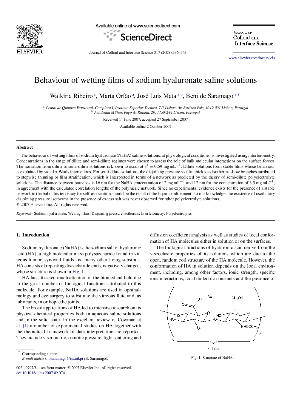 Behaviour of wetting films of sodium hyaluronate saline solutions