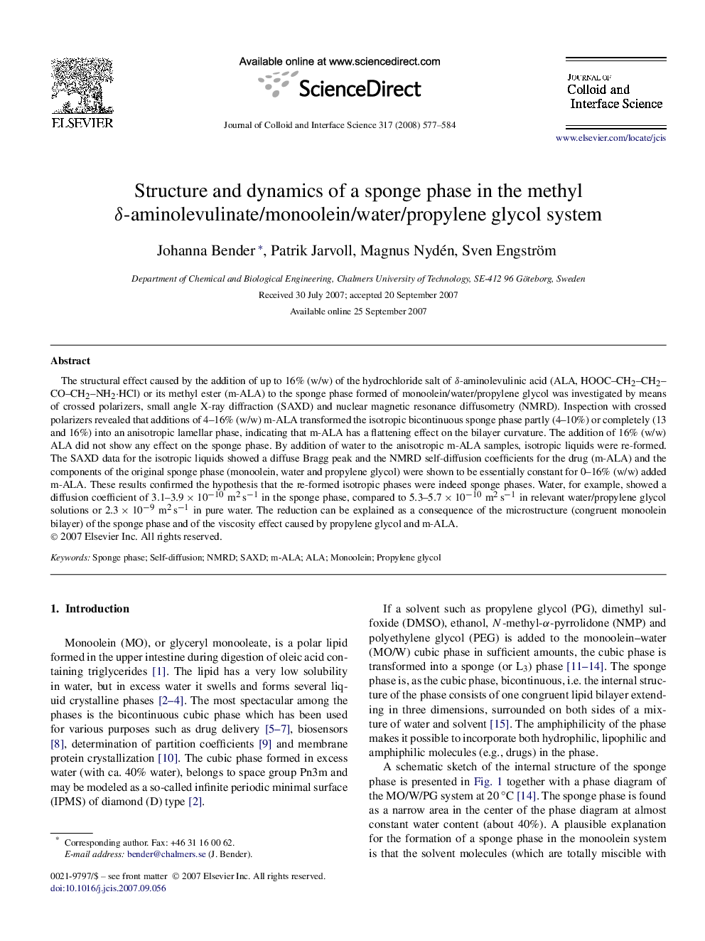 Structure and dynamics of a sponge phase in the methyl δ-aminolevulinate/monoolein/water/propylene glycol system