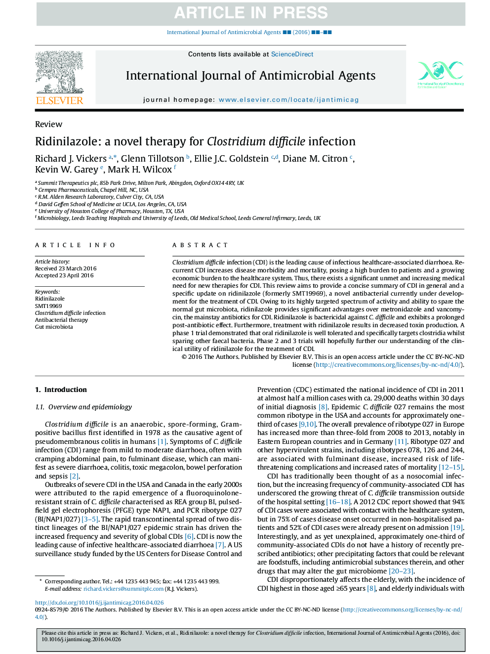 Ridinilazole: a novel therapy for Clostridium difficile infection