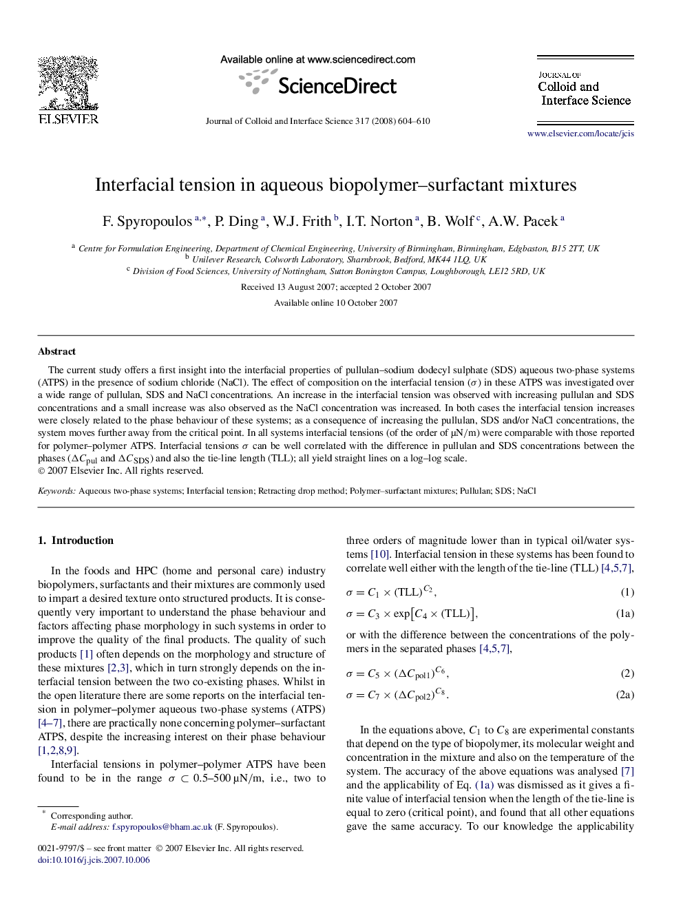 Interfacial tension in aqueous biopolymer–surfactant mixtures