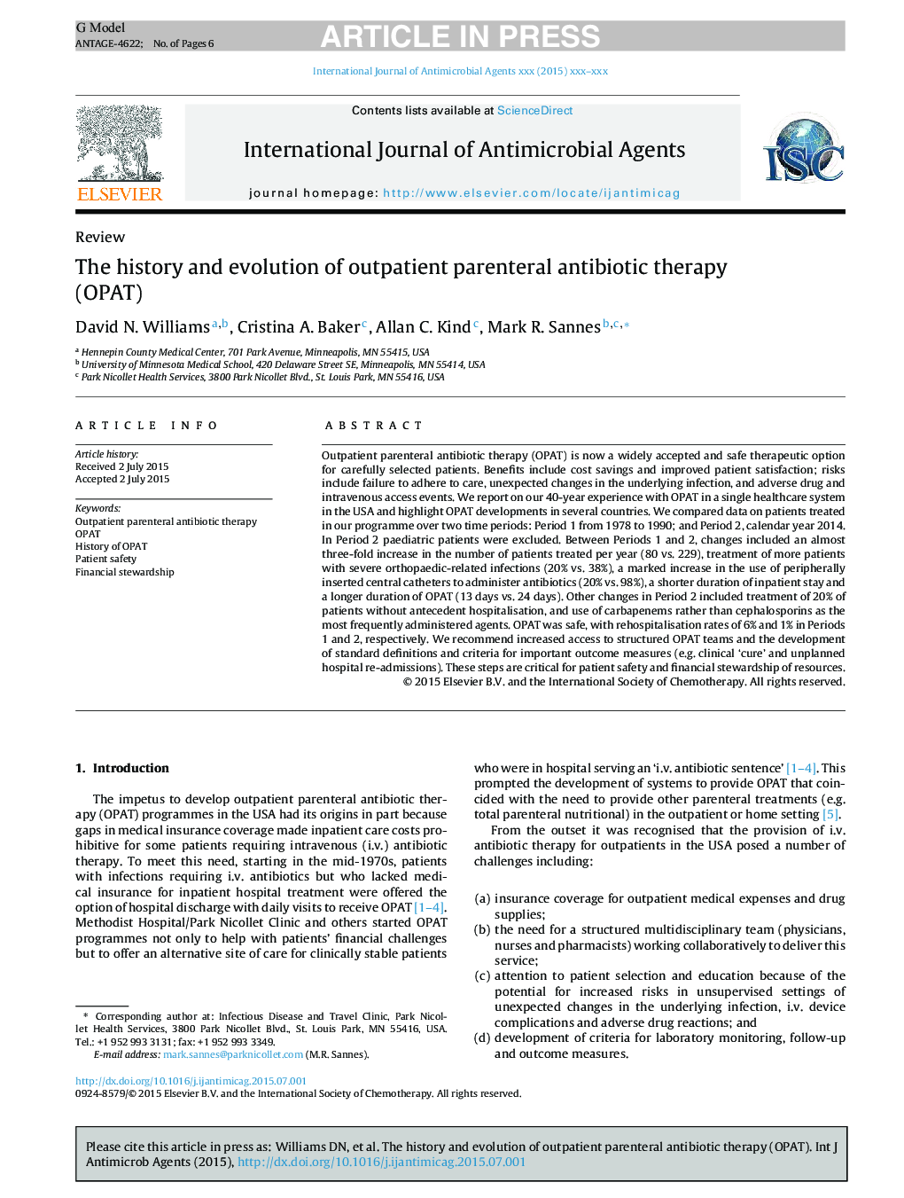 The history and evolution of outpatient parenteral antibiotic therapy (OPAT)