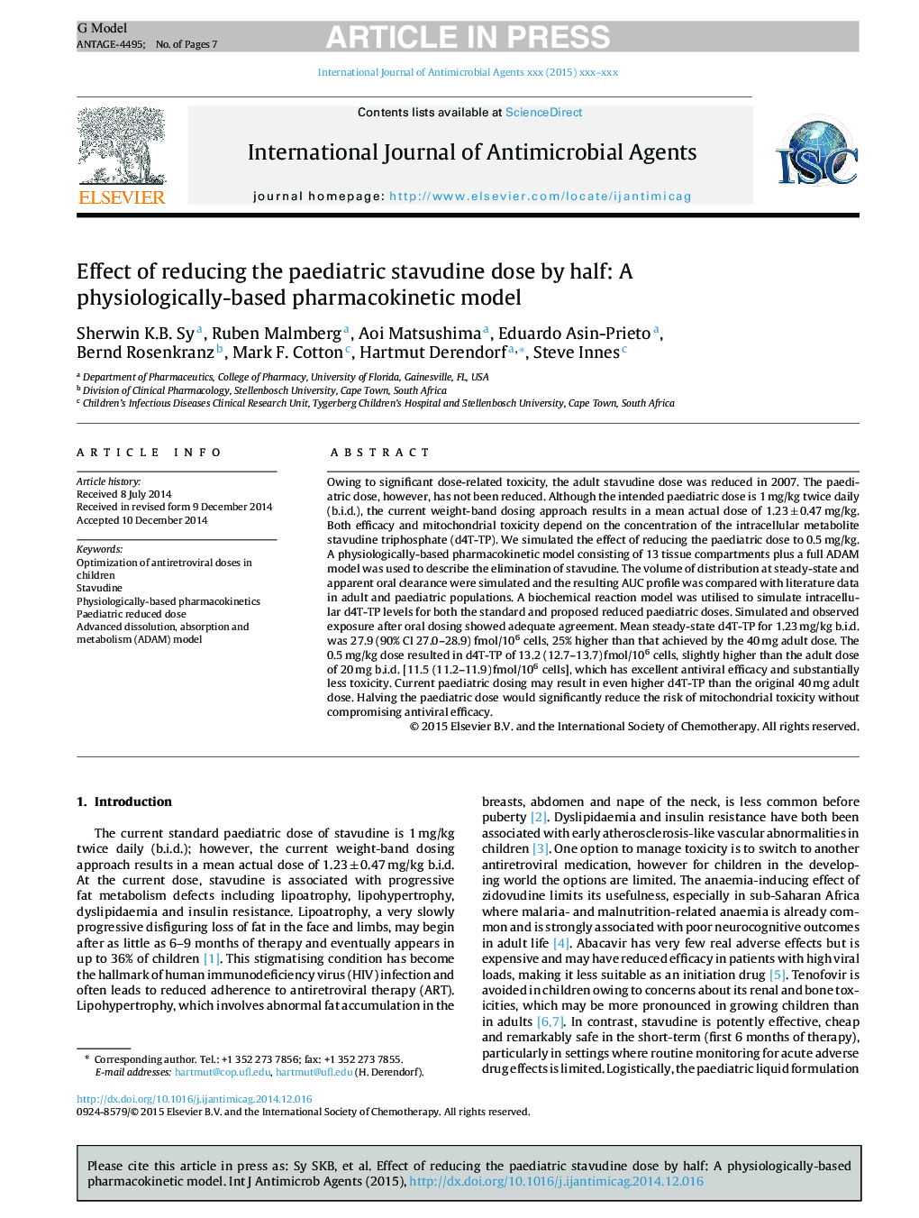 Effect of reducing the paediatric stavudine dose by half: A physiologically-based pharmacokinetic model