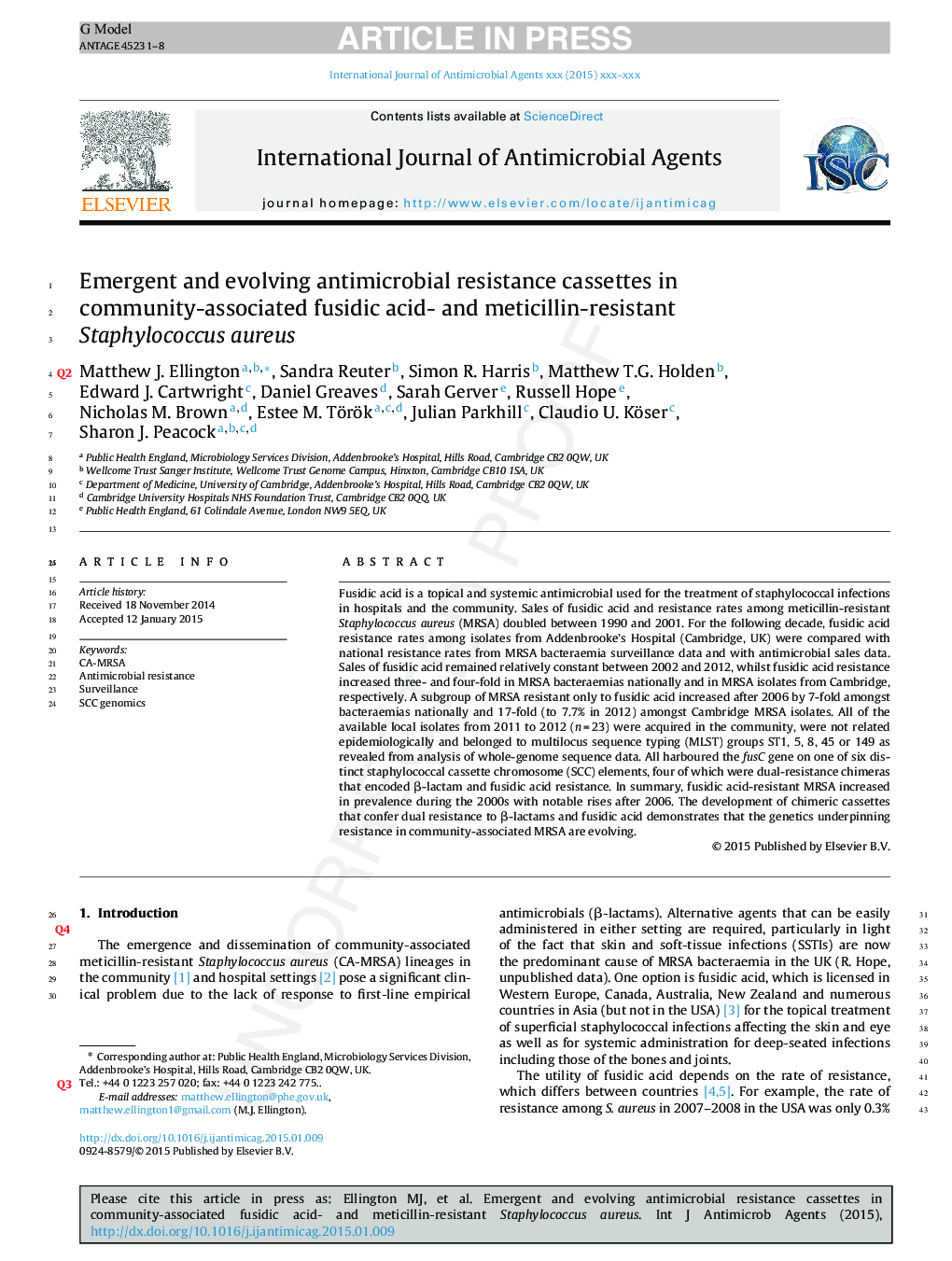 Emergent and evolving antimicrobial resistance cassettes in community-associated fusidic acid and meticillin-resistant Staphylococcus aureus