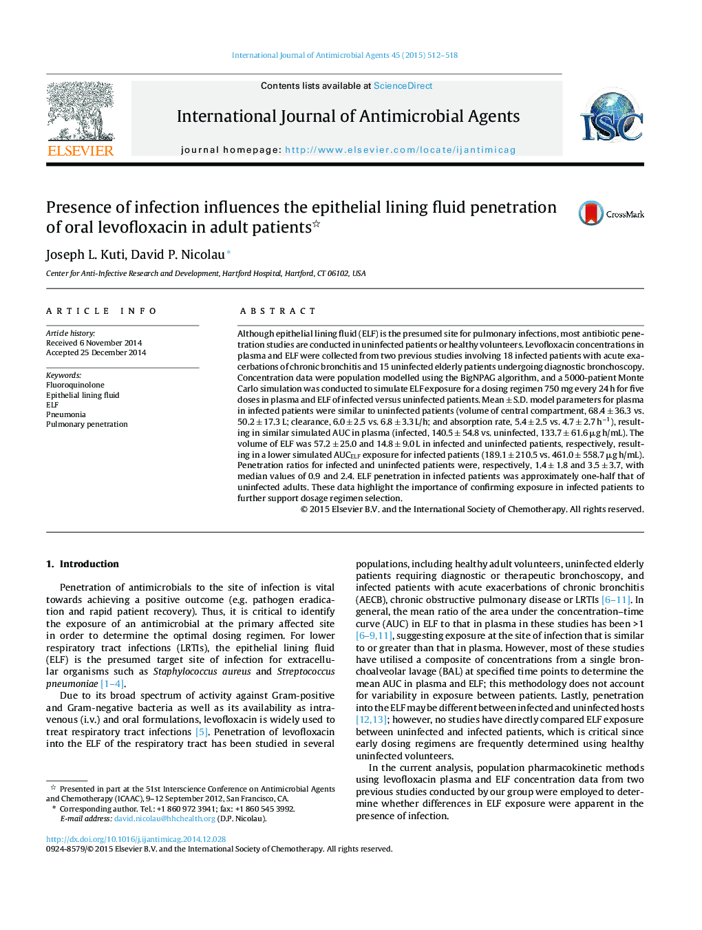 Presence of infection influences the epithelial lining fluid penetration of oral levofloxacin in adult patients