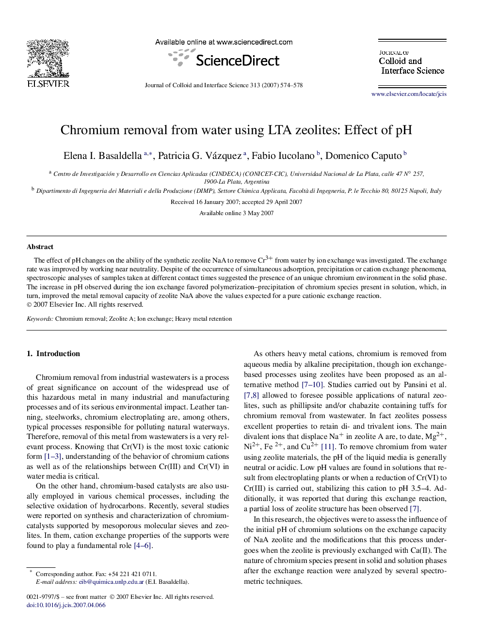 Chromium removal from water using LTA zeolites: Effect of pH