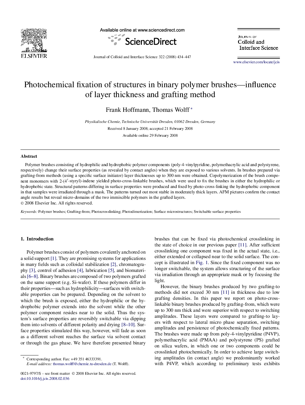 Photochemical fixation of structures in binary polymer brushes-influence of layer thickness and grafting method