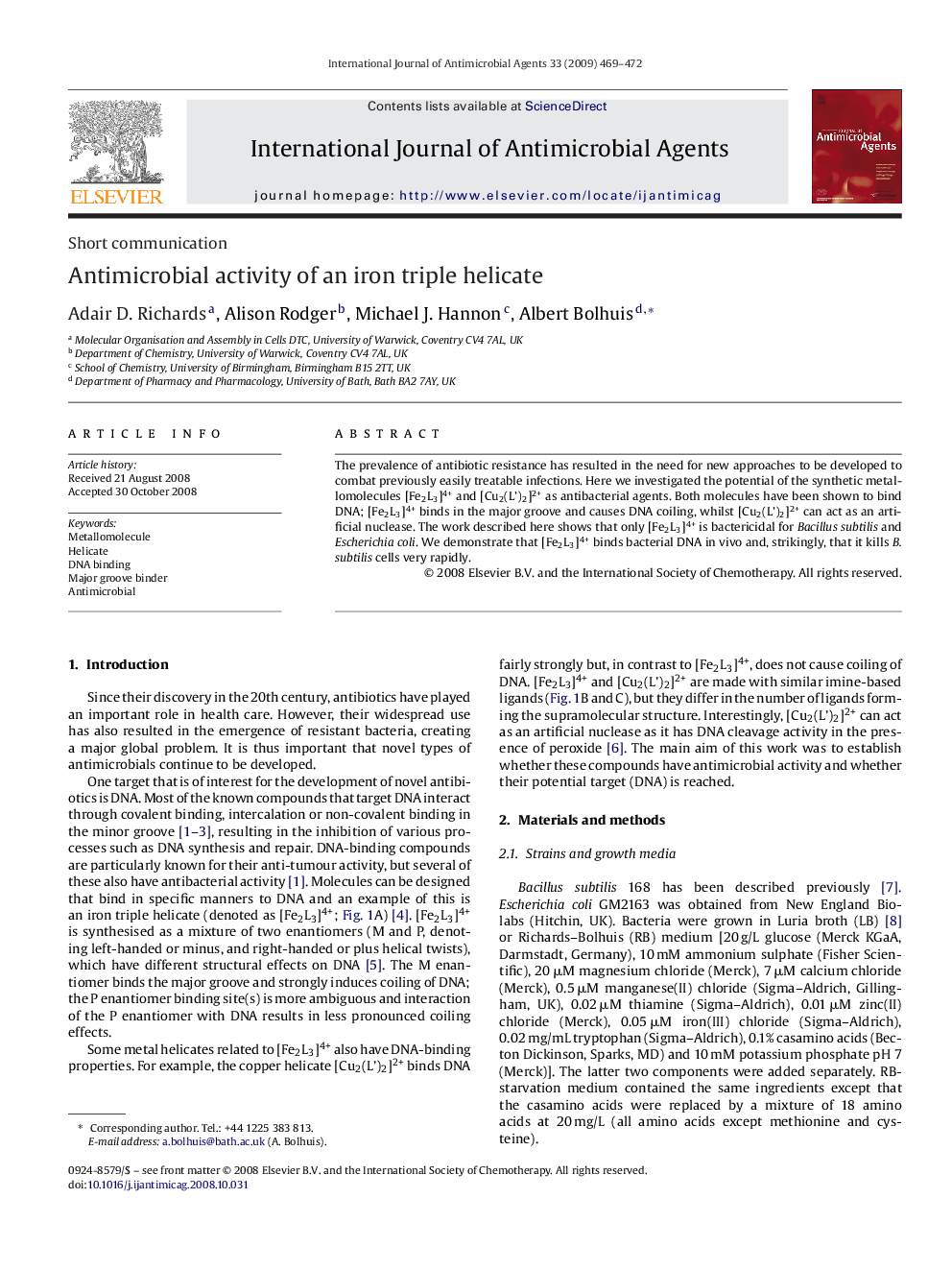 Antimicrobial activity of an iron triple helicate