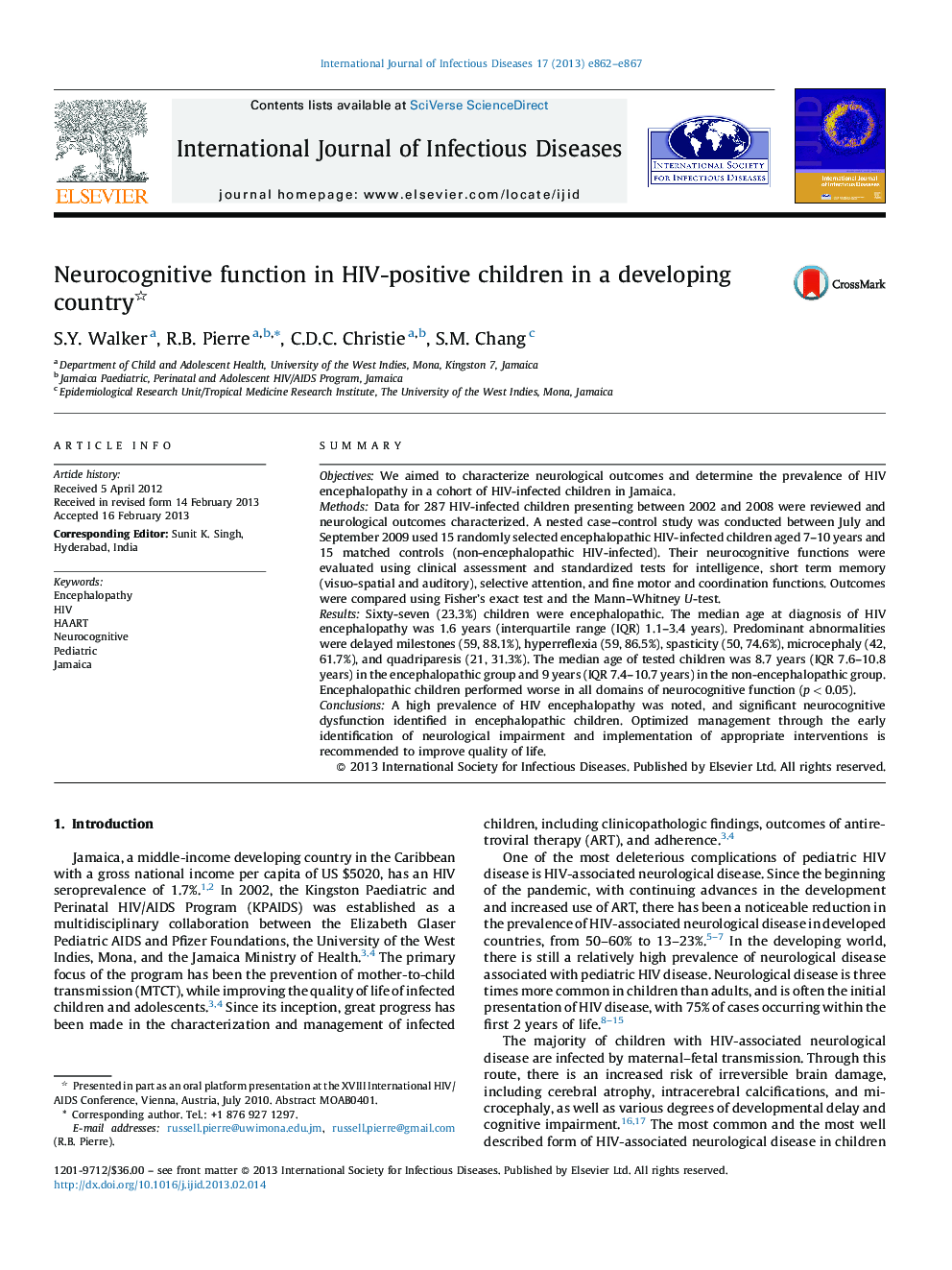 Neurocognitive function in HIV-positive children in a developing country