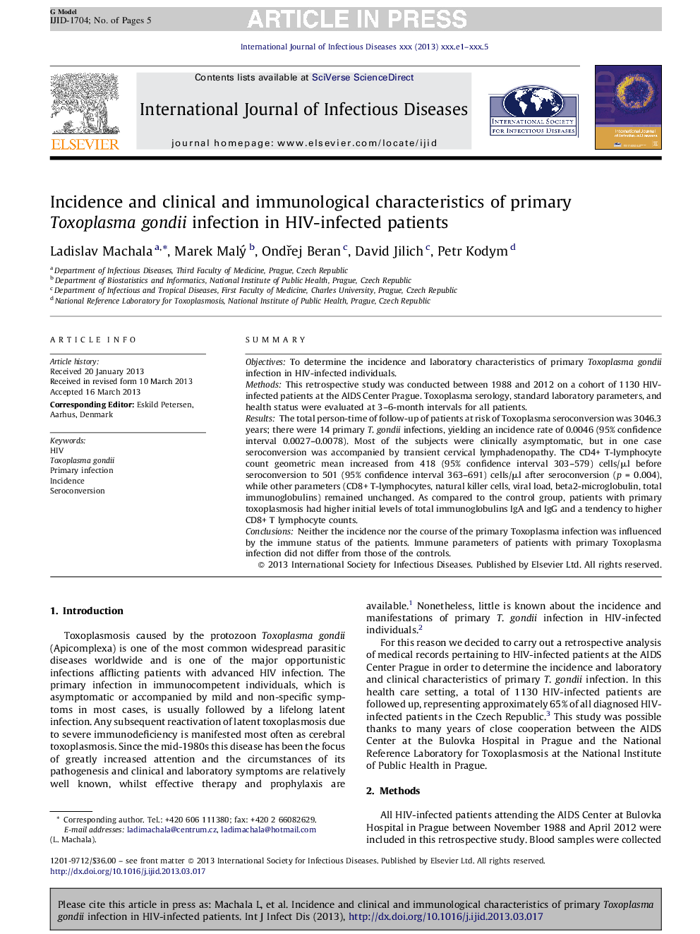 Incidence and clinical and immunological characteristics of primary Toxoplasma gondii infection in HIV-infected patients